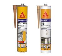SIKA - Mastic, joint et colle multi-usages multi-supports - Intérieur et extérieur - Beige - 300ml + Mastic Silicone pour joint de menuiserie & vitrage - Multi-supports - Beige - 300ml