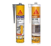 SIKA - Mastic, joint et colle multi-usages multi-supports - Intérieur et extérieur -Gris -300ml + Mastic acrylique pour joints & fissures - Spécial maçonnerie, portes, fenêtres -Int & Ext -Blanc-300ml