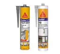 SIKA - Mastic, joint et colle multi-usages multi-supports - Intérieur et extérieur - Gris - 300ml + Mastic Silicone pour joint de menuiserie & vitrage - Multi-supports - Transparent - 300ml