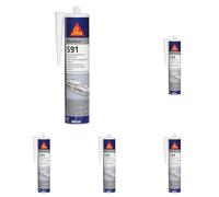 SIKA - Mastic multi-usages pour applications marine - Sikaflex 591, Noir - Intérieur et Extérieur - Joint flexible bateau, pont, coque - Résiste aux intempéries - Sans Solvant - 300ml (Lot de 5)