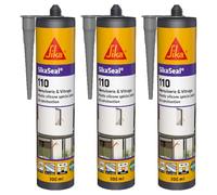 SIKA - Mastic silicone de construction - SikaSeal-110 Menuiserie & Vitrage gris - Joints de menuiseries et vitrages - Extérieur et intérieur - 300 ml (Lot de 3)