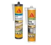 SIKA - Mastic silicone sanitaire Blanc - Spécial cuisines - Intérieur/extérieur - Longue durée - 300 ml + Colle acrylique d’agencement Blanc cassé - Intérieur, extérieur abrité - Multi-support - 290ml