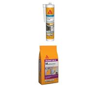 SIKA - Mastic silicone sanitaire - Spécial cuisines - Int/Ext - Longue durée - Blanc - 300 ml + Enduit mur intérieur multifonction en poudre - Colle bande à joint, rebouche, garni et lisse - Blanc 4kg