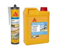 SIKA - Mastic silicone sanitaire - Spécial cuisines - Int/Ext - Longue durée - Blanc - 300 ml + Résine pour traitement intérieur des murs humides - Anti-moisissure - Anti-humidité - 2L