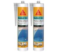 SIKA - Mastic silicone spécial immersion - SikaSeal-163 Piscine & Bassin transparent - Joints de piscines et zones immergées - Résistant au chlore - 300 ml (Lot de 2)