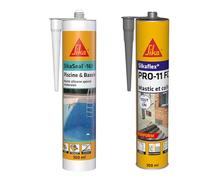 SIKA - Mastic Silicone spécial Joint pour Piscine - Resistant au Chlore - Gris - 300ml + Mastic-Colle PU - Tout en 1 - Multi-matériaux - Int/Ext - Gris - 300ml