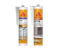 SIKA - Mastic Silicone - Spécial verre - Int & Ext - Ne jaunit pas - Transparent - 300ml + Mastic acrylique pour joints et fissures - Spécial maçonnerie, portes, fenêtres - Int & Ext - Blanc - 300ml