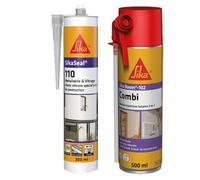 SIKA - Mousse expansive - Pistolable ou manuelle - Isoler & Calfeutrer - Forte expansion 20L - Blanc - 500ml + Mastic Silicone pour joint de menuiserie & vitrage - Multi-supports - Transparent - 300ml