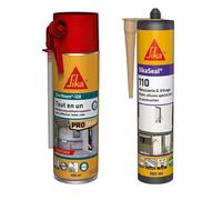 SIKA - Mousse polyuréthane expansive - Usage tous sens - Expansion 20L - 400ml - Blanc + Mastic Silicone pour joint de menuiserie & vitrage - Multi-supports - Beige - 300ml
