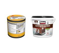 SIKA Multiseal Gris-vert (RAL 7009), Bande d'étanchéité autocollante résistante à la déchirure & Rubson Revêtement Anti-Infiltrations Stop fuite Noir 1 kg, pour réparation & étanchéité de toitures
