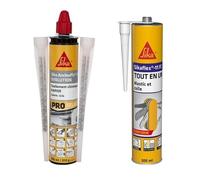 SIKA - Scellement chimique à prise rapide - Fixation d'objets lourds - Int/Ext - Ton pierre - 300ml + Mastic, joint et colle multi-usages multi-supports - Intérieur et extérieur - Blanc - 300ml