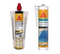 SIKA - Scellement chimique à prise rapide - Fixation d'objets lourds - Int/Ext - Ton pierre - 300ml + Mastic silicone spécial joint pour piscine - Resistant au chlore - Blanc - 300ml
