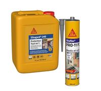 Sika Sikagard 240 Protecteur Tout en 1, Protection hydrofuge façade, mur, toiture et sol, 5L & lex PRO 11 FC Purform Gris béton, Mastic polyuréthane PU tout en 1, mastic multi-matériaux