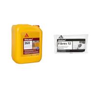 Sika - SikaLatex 360, Additif pour mortier et béton, primaire et produit de cure prêt à l'emploi, 5L, Blanc & em Fibres 12, Fibres synthétiques 12mm pour micro-bétons et bétons, 600g, Blanc