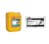SikaCem Fluidifiant, Superplastifiant pour mortiers et béton, réducteur d'eau, haute durabilité, idéal plancher chauffant, 5L & Fibre Synthétique pour Enduits et Mortiers, Blanc, 600 g