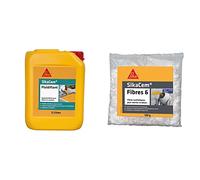 SikaCem Fluidifiant, Superplastifiant pour mortiers et béton, réducteur d'eau, haute durabilité, idéal plancher chauffant, 5L & Fibres 6, Fibres synthétiques 6mm pour enduits et mortiers, 150g, Blanc