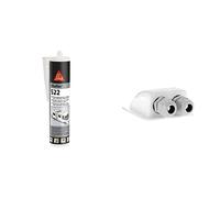 Sikaflex-522, Colle-mastic pour jointoiement de caravanes et camping-cars, Blanc, 300ml & Offgridtec Passe-toit 2 entrées pour camping-car, caravane et bateau Passe-câble en ABS Blanc 1 pièce