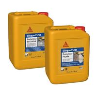 Sikagard 212 Protecteur Sol Satiné, Imperméabilisant, hydrofuge anti-tâche pour sol, terrasse & Sikagard 221 Protecteur Façade, Hydrofuge imperméabilisant façade et mur, 5L