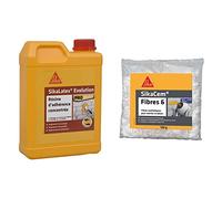 SikaLatex Evolution, Résine d'accrochage pour adhérence et étanchéité des mortiers, 2L, Blanc & em Fibres 6, Fibres synthétiques 6mm pour enduits et mortiers, 150g, Blanc