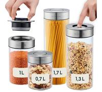 SILBERTHAL Bocaux en Verre Avec Couvercle en Inox - Hermétique - avec Étiquettes - Récipient Vrac Et Zéro Déchet - Pâtes, Cereales, Riz, Farine