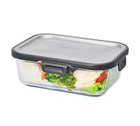 SILBERTHAL Boîte de conservation en verre 1 L, couvercle inox hermétique | Pour le meal prep, le bureau ou le camping. Le récipient seul va au four, l'ensemble au lave-vaisselle.