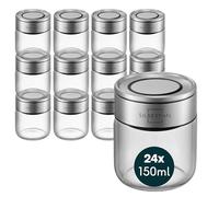 SILBERTHAL Lot de 24 Boîtes à épices en verre 150 ml Ø 7 cm - empilables avec couvercle clic - pot de conservation hermétique, étanche & anti-mites pour cuisine