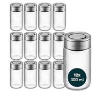 SILBERTHAL Pots à Épices en Verre Lot de 12 x 300 ml, Couvercle à Clip | Hermétique et anti-mites grâce au joint en silicone. Herbes, laurier et tout ce qui prend de la place.