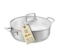 SILBERTHAL Sauteuse Acier Inoxydable 28 cm - Induction Tous Feux | Sans revêtement, sans PFAS, sans PFOA ni PTFE - couvercle en verre, passe au four (250°C) et au lave-vaisselle