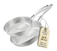 SILBERTHAL Set de Poêles Inox 2 Pièces 24 et 28 cm Sans Revêtement | Belle croûte dorée, tous feux dont induction, four jusqu'à 400 °C, sans PFAS ni PTFE.