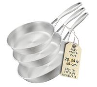 SILBERTHAL Set de Poêles Inox 3 Pièces 20, 24 et 28 cm Sans Revêtement | De l'œuf au plat au rôti du dimanche, empilables, four jusqu'à 400 °C, sans PFAS ni PTFE.