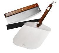 SILBERTHAL Set Pizza 2 Pièces, Pelle 30 cm et Coupe-Pizza Demi-Lune 32 cm | Inox et bois d'acacia pour four, barbecue et four à pierre. Pain, tarte flambée, protège-lame inclus.