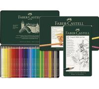 Silecomplaza 110036 - Coffret de 36 crayons de couleur professionnels Polychromos, en étui métallique + Coffret de crayons graphite Castell 9000 Art, 12 degrés de dureté différents (8B - 2H)