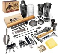 Silecomplaza Bar-Werkzeug-Set Pro Edition – Ensemble de cocktails en acier inoxydable, de couleur noire – Ensemble de barman pour la mixologie, comprenant un shaker Boston, un mélangeur à cocktails et