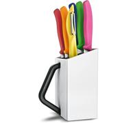 Silecomplaza, bloc à couteaux suisse classique, modèle professionnel, 6 pièces, comprenant 5 couteaux de cuisine et un économe, rangement pour couteaux, couleur blanche