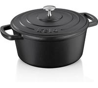Silecomplaza, cocotte en fonte ronde, capacité de 3,8 litres, modèle CALIDO, cocotte en fonte émaillée noire avec couvercle, idéale pour la cuisson à induction et la préparation de pain