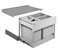 Silecomplaza, collecteur de déchets, référence 3644831. Poubelle tandem gain de place, modèle triple. Conteneurs : 2 x 8,5 litres + 12 litres. Système d'ouverture automatique intégré. Système de tri d