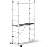 Silecomplaza - Échafaudage - Échelle multifonction 3 en 1 - Échelle de marche, échelle coulissante, échafaudage - Aluminium - Longueur : 2,14 m - Hauteur de travail : 2,97 m - 2 x 8 échelons - Platefo