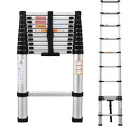 Silecomplaza, échelle télescopique de 3,2 mètres, échelle d'extension, échelle portable en aluminium, capacité de charge de 150 kg, hauteur repliée de 80 cm, avec pieds en caoutchouc antidérapants, mé