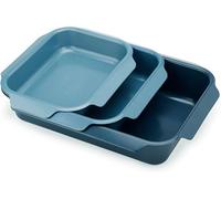 Silecomplaza, ensemble de 3 plaques de cuisson empilables, en acier carbone antiadhésif, poignées faciles à saisir, gain de place, dimensions : 41 x 30 x 9,6 cm, couleur : bleu