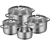 Silecomplaza - Ensemble de 4 casseroles pour induction, comprenant des casseroles avec couvercles en verre, en acier inoxydable partiellement mat. Ensemble de casseroles pour induction, non revêtu