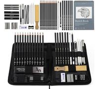 Silecomplaza : ensemble de dessin, ensemble de croquis, accessoires de dessin Pro Art comprenant un carnet de croquis, un crayon graphite, un crayon à charbon, une mine, une gomme, matériel d'art pour