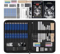 Silecomplaza Pro Art, ensemble de dessin de 50 pièces, kit d'accessoires pour croquis comprenant un carnet de croquis tricolore, des crayons graphite et des crayons de charbon, idéal pour les artistes