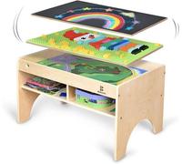 Silecomplaza, table d'activité en bois 3-en-1 pour enfants, combinant art et jeux, avec un ensemble de meubles comprenant 4 compartiments de rangement. Table de jeu compatible avec des blocs, des briq