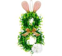 Sileduove Couronne d'oreilles de lapin de Pâques rose et blanc à suspendre pour porte, mur, fête, maison, festival, décoration en tissu doux, 54 cm (blanc)