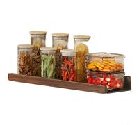 Sileduove Organiseur de cuisine mural à épices et planche à découper, avec grand espace, pour bouteilles, sans perçage, étagère de rangement en bois acrylique, marron, 40 cm