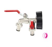 Sileduove Vanne de réservoir d'eau IBC en alliage de zinc, avec filetage S60 x 6, pour robinet de jardin extérieur anti-fuite et kit de contrôle à double sortie (rouge)