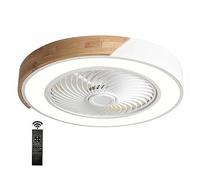 Silencieux Ventilatuer du plafond avec lumière et télécommande, Bois Plafonnier avec Ventilateur, Lampe Dimmable Ventilateur Chambre Salle a Manger Cuisine Plafonnier, 6 vitesses, fonction été-hiver (