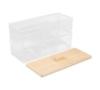 SILENRADAWN 1ensemble Boîte à Tiges de Coton Acrylique Transparente avec Couvercle Bambou Double et Compartiments Rangement Cosmétique Anti-poussière pour Salle de Bain Bureau ou Dressing