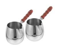 SILENRADAWN 2pcs Cafetière Turque en Acier Inoxydable 300ml avec Poignée en Bois Résistante la Chaleur, Chauffe-beurre et Chauffe-café Élégante Cuisine