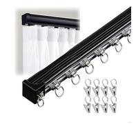 Silent Track Tringle à rideaux 1 couche pour montage mural/plafond en aluminium coulissant lisse 50 à 600 cm Clip inclus (noir, 125 cm)